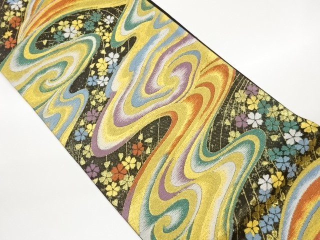 JAPANESE KIMONO / FUKURO OBI / WOVEN STREAM WATER & CURB